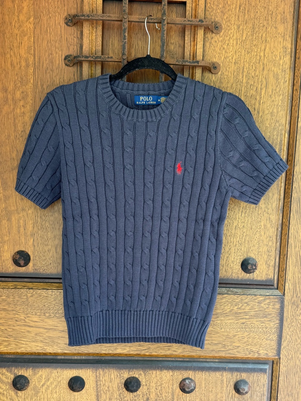 Ralph Lauren Dark Blue Cable-Knit Crewneck Short Sleeve Sweater  Size M